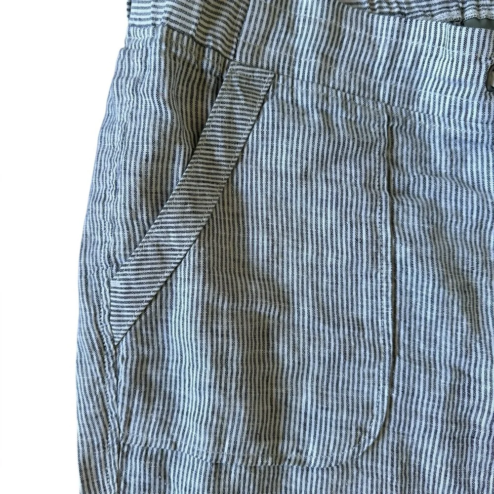ATHLETA blue & white pinstriped 100% linen wide leg pants size 14 - Picture 4 of 7